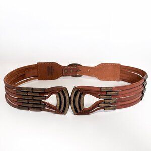 Lucky Penny Anthropologie Brown Leather Statement Belt Size Large